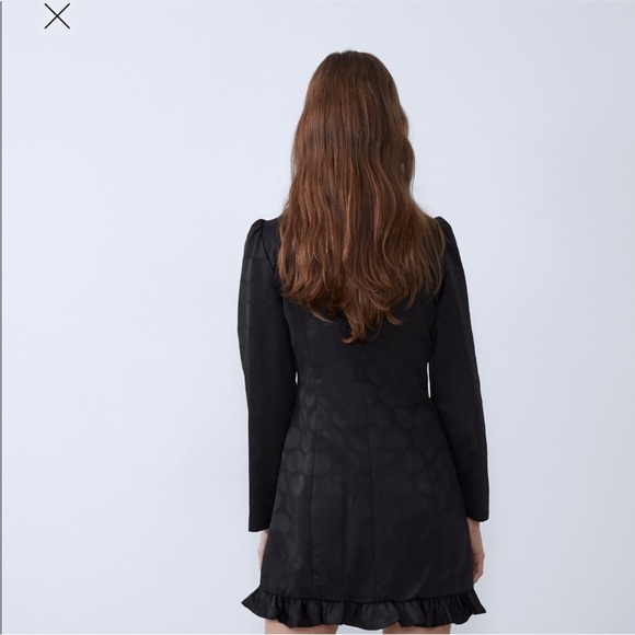 Zara Black Polka Dot Blazer Dress with Ruffle - Picture 3 of 8